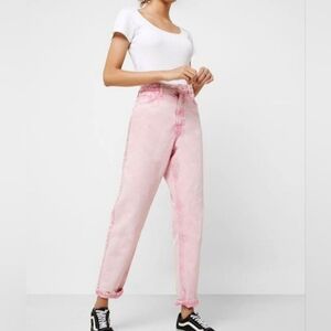 Topshop pink and white acid washed mom jeans size 26